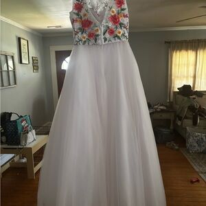 Floral Embroidered White Gown